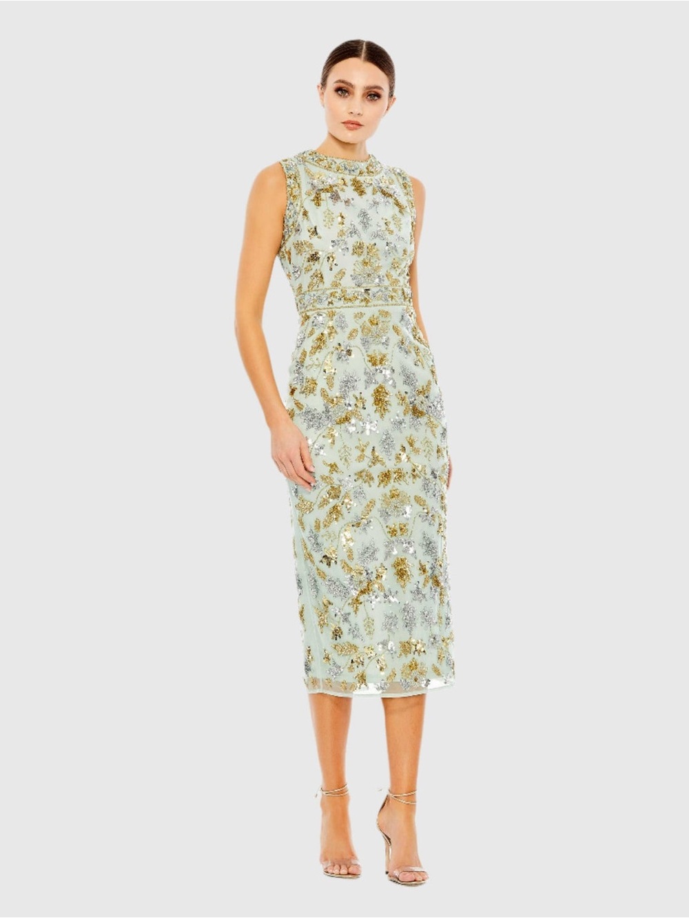 Mac Duggal Embellished High Neck Sleeveless Sheath Midi Dress 6 NWT $698 93761